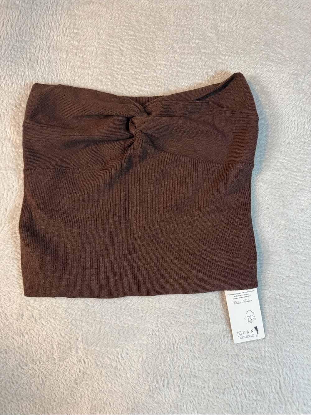 Brown Twist-Front Knit Skirt